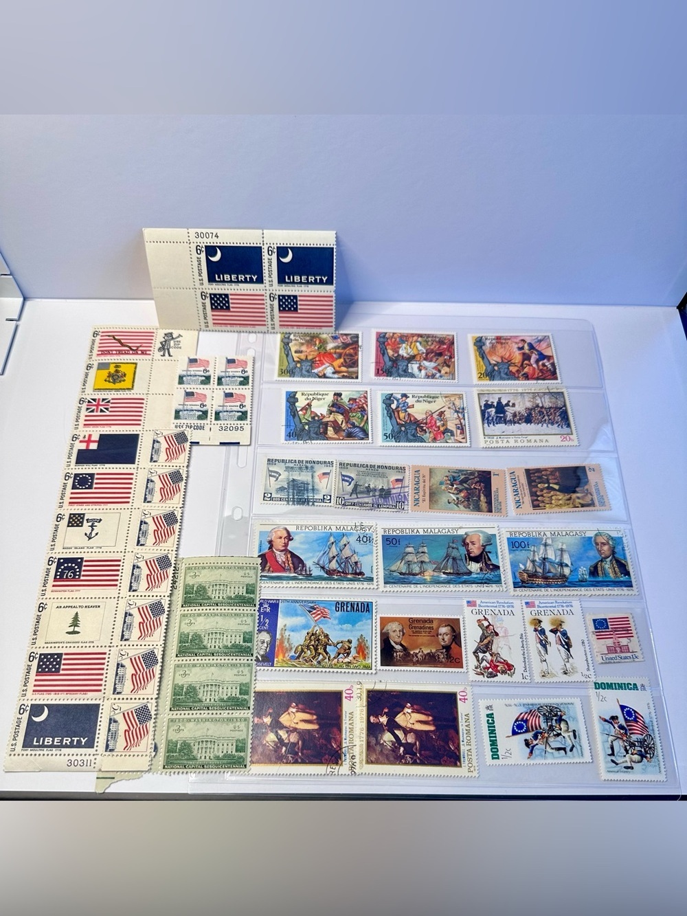 America 250 Bicentennial Stamp Collection Patriotic USA Flags Vintage